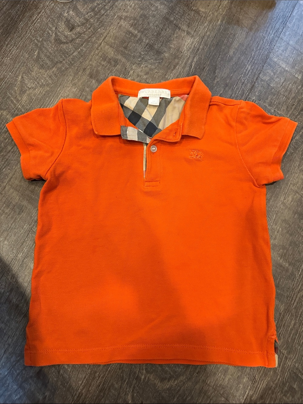 Burberry Kids Bright Orange Polo with Signature Check Trim